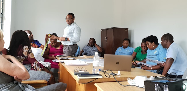 Malaria case investigators receiving an in-class training on usage of GPS devices and capturing location information in Nkomazi sub-district, Mpumalanga