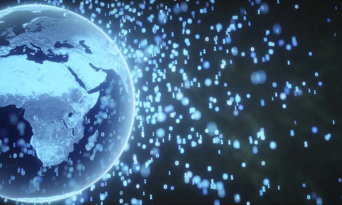 Abstract image showing globe with data points around it