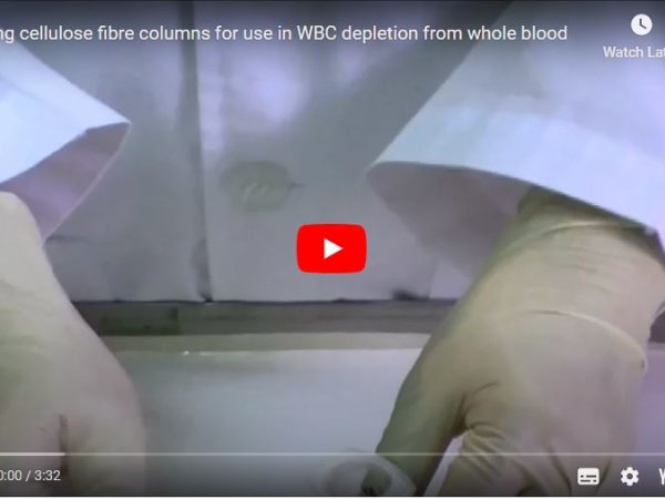 Making cellulose fibre columns for use in WBC depletion from whole blood