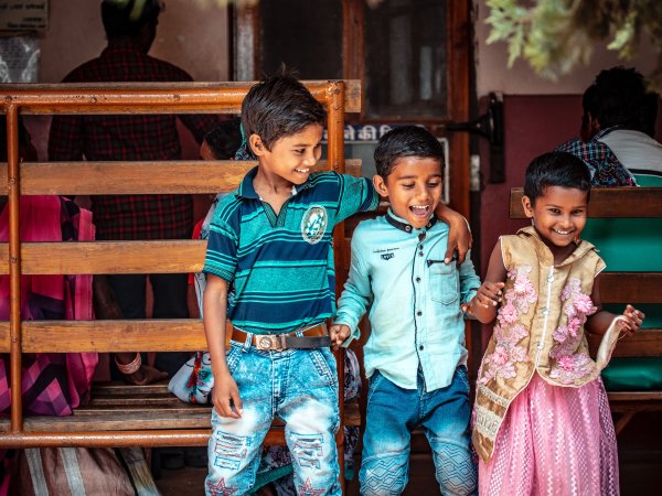 Children laughing, India