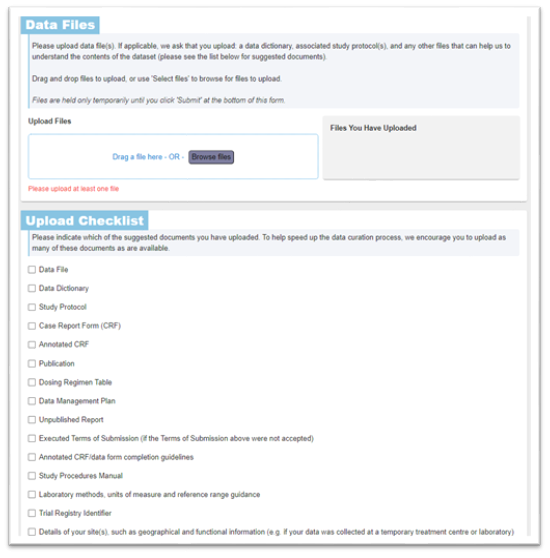 image: data files & upload checklist section